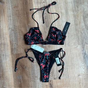Motel Rocks Black Floral Tie Bikini - Red Rose Print
